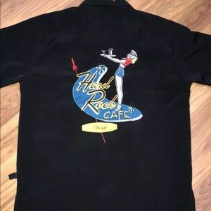 Hard Rock Cafe Chicago Button Up Embroidered Shirt